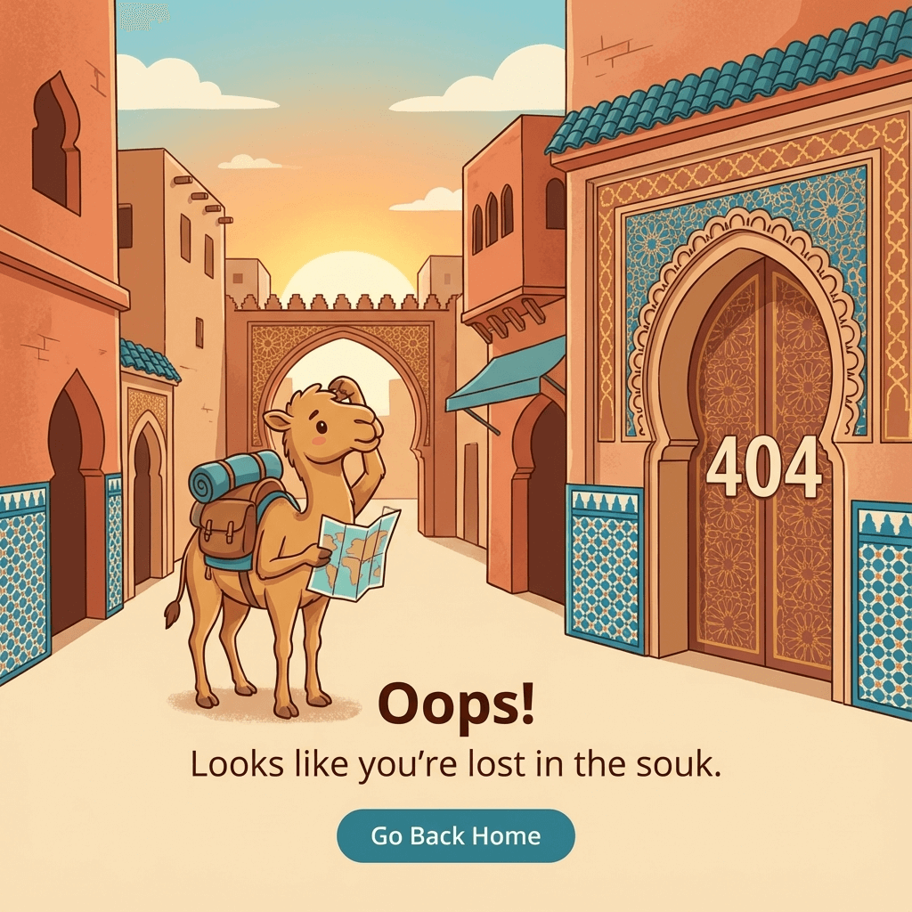 404 - Page not found - Lost traveler in Morocco